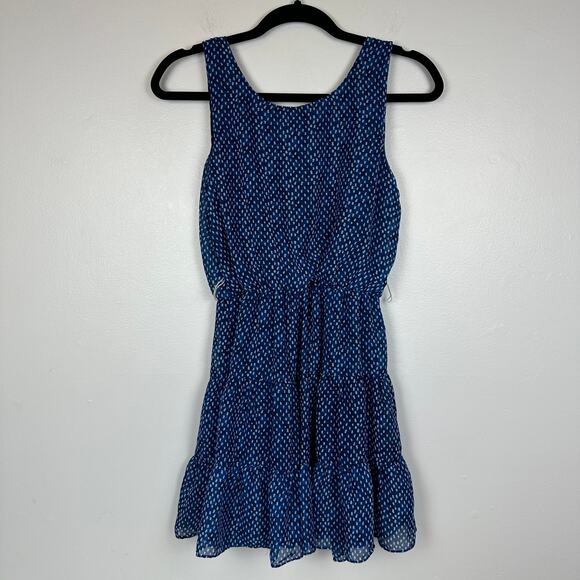 City Studio Womens Dot Print Tiered Cinched Blue Sleeveless Dress Small NO BELT - Picture 2 of 11